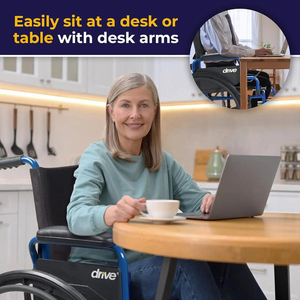 Blue Streak Wheelchair with Flip Back Desk Arms, Swing Away Peach Maple