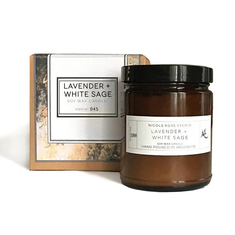 Lavender + White Sage Aromatherapy Scented Soy Wax Candle Indigo Poseidon