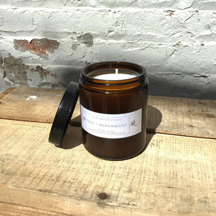 Oud + Bergamot Scented Soy Wax Candle Indigo Poseidon