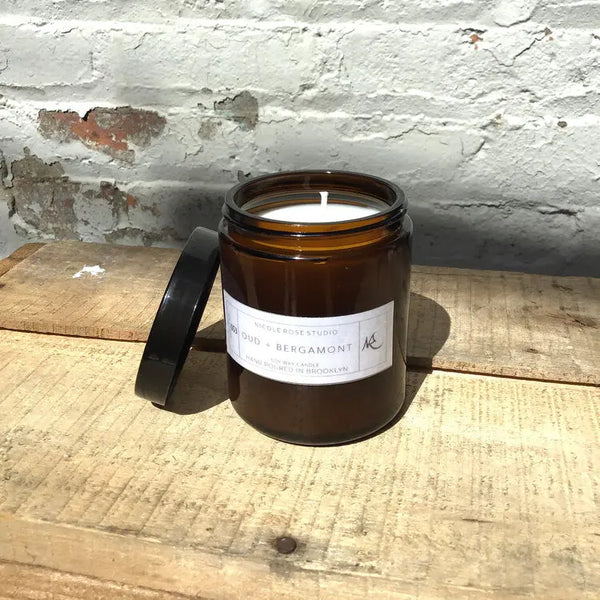 Oud + Bergamot Scented Soy Wax Candle Indigo Poseidon