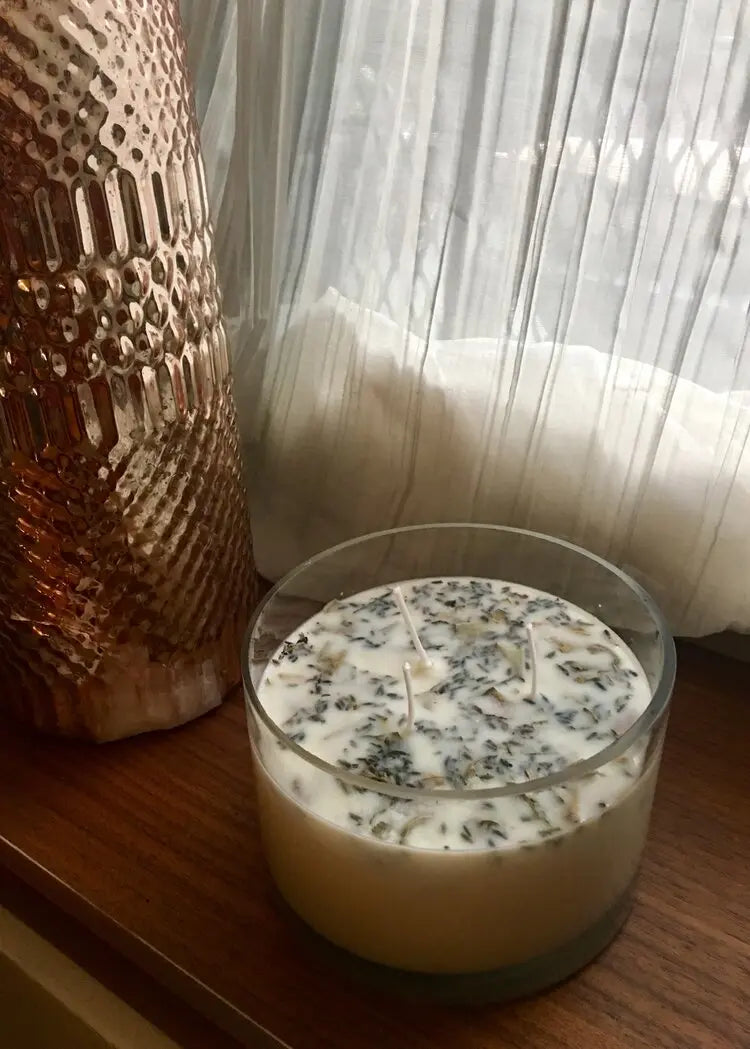 Lavender + White Sage Aromatherapy 3 Wick Large Soy Wax Candle Indigo Poseidon