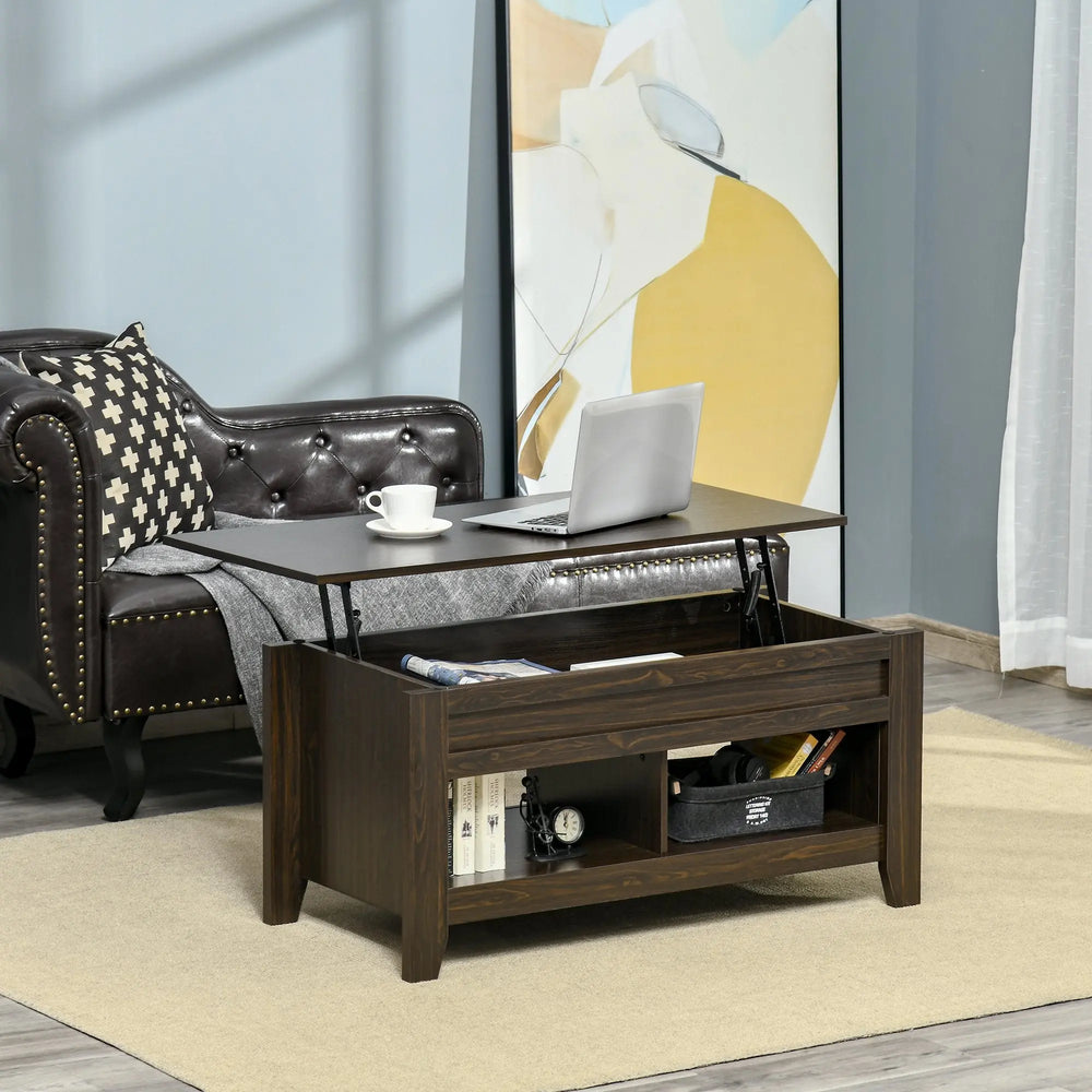 HOMCOM Lift Top Coffee Table with Hidden Storage Compartment and Open - Thrivera