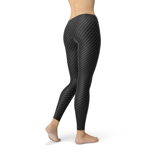 Womens Black Carbon Fiber Leggings Maroon Sooty