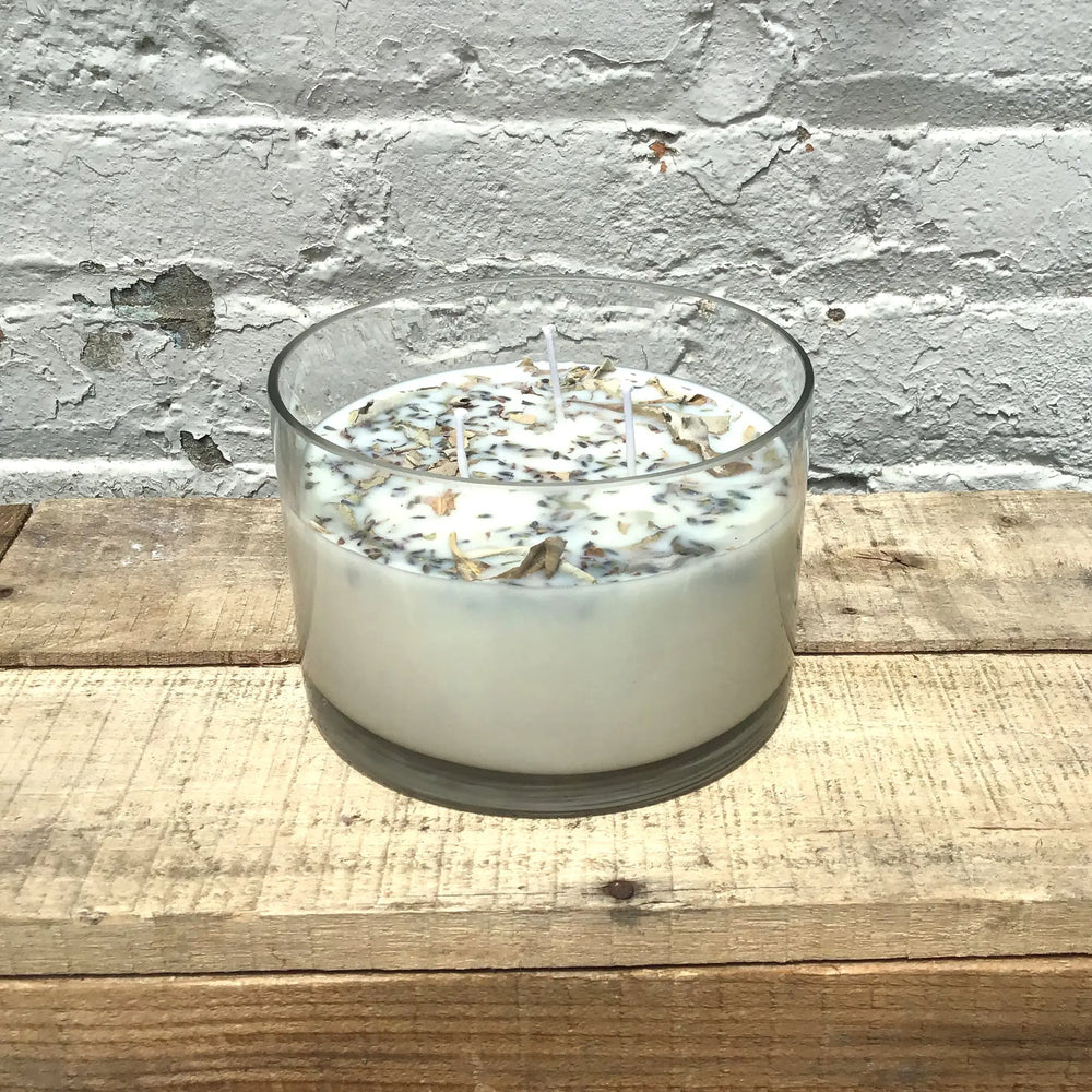 Lavender + White Sage Aromatherapy 3 Wick Large Soy Wax Candle Indigo Poseidon
