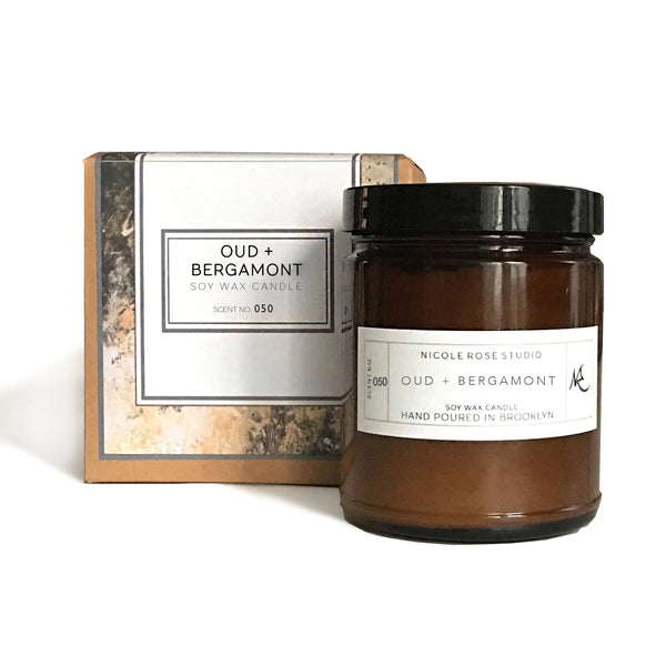 Oud + Bergamot Scented Soy Wax Candle Indigo Poseidon
