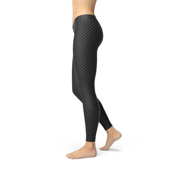Womens Black Carbon Fiber Leggings Maroon Sooty