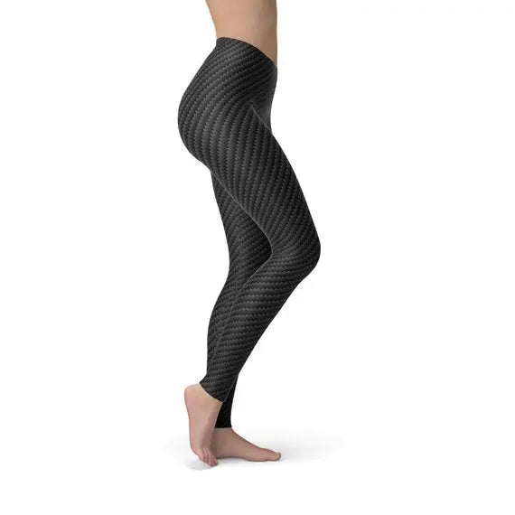 Womens Black Carbon Fiber Leggings Maroon Sooty