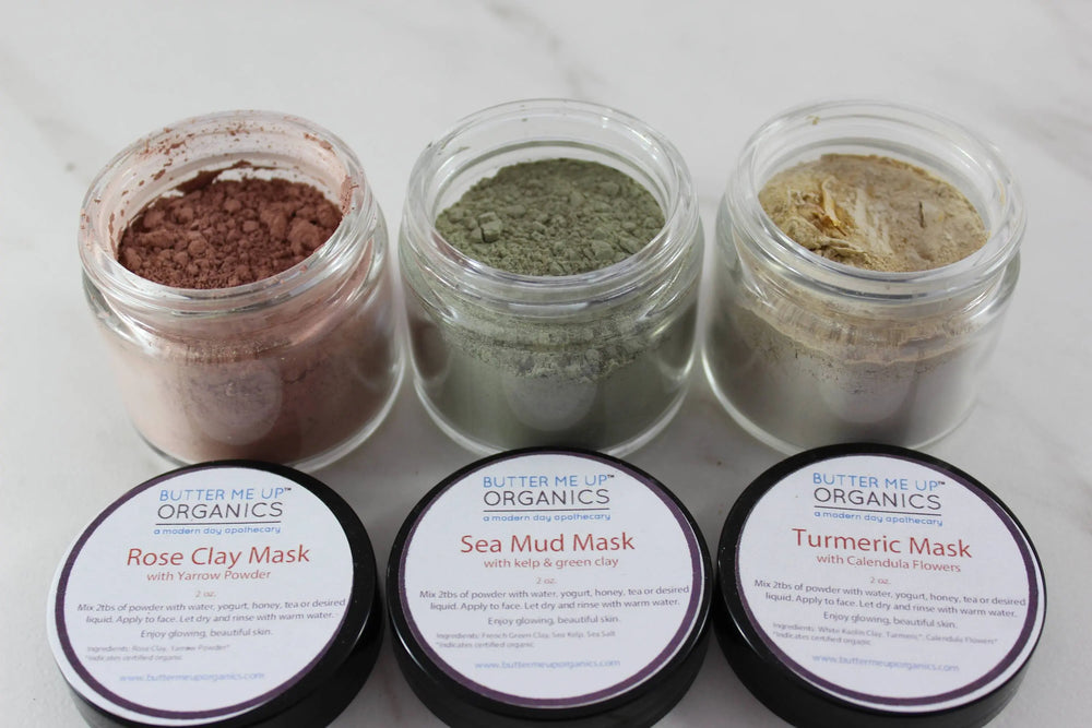 Clay Face Mask Trio Rose Clay French Green Clay Kaolin Clay Turmeric - Thrivera