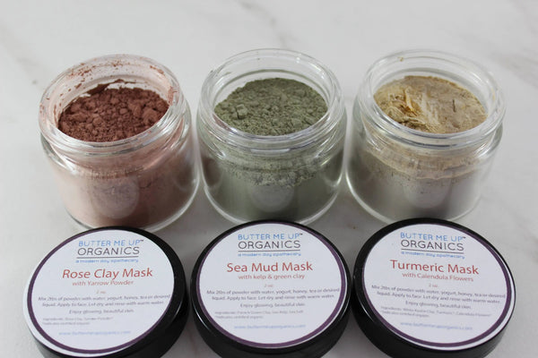 Clay Face Mask Trio Rose Clay French Green Clay Kaolin Clay Turmeric - Thrivera