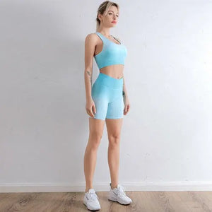2021 Sports Set Women Gradient Fitness Yoga Tracksuit Gym Jogging Blue Charlie