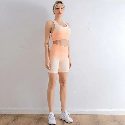 2021 Sports Set Women Gradient Fitness Yoga Tracksuit Gym Jogging Blue Charlie