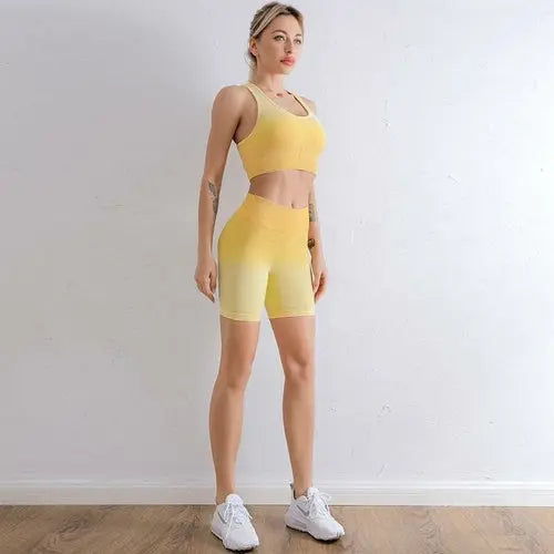 2021 Sports Set Women Gradient Fitness Yoga Tracksuit Gym Jogging Blue Charlie