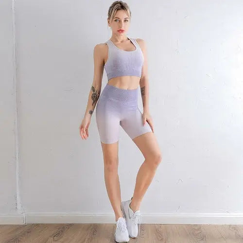 2021 Sports Set Women Gradient Fitness Yoga Tracksuit Gym Jogging Blue Charlie