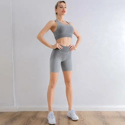 2021 Sports Set Women Gradient Fitness Yoga Tracksuit Gym Jogging Blue Charlie